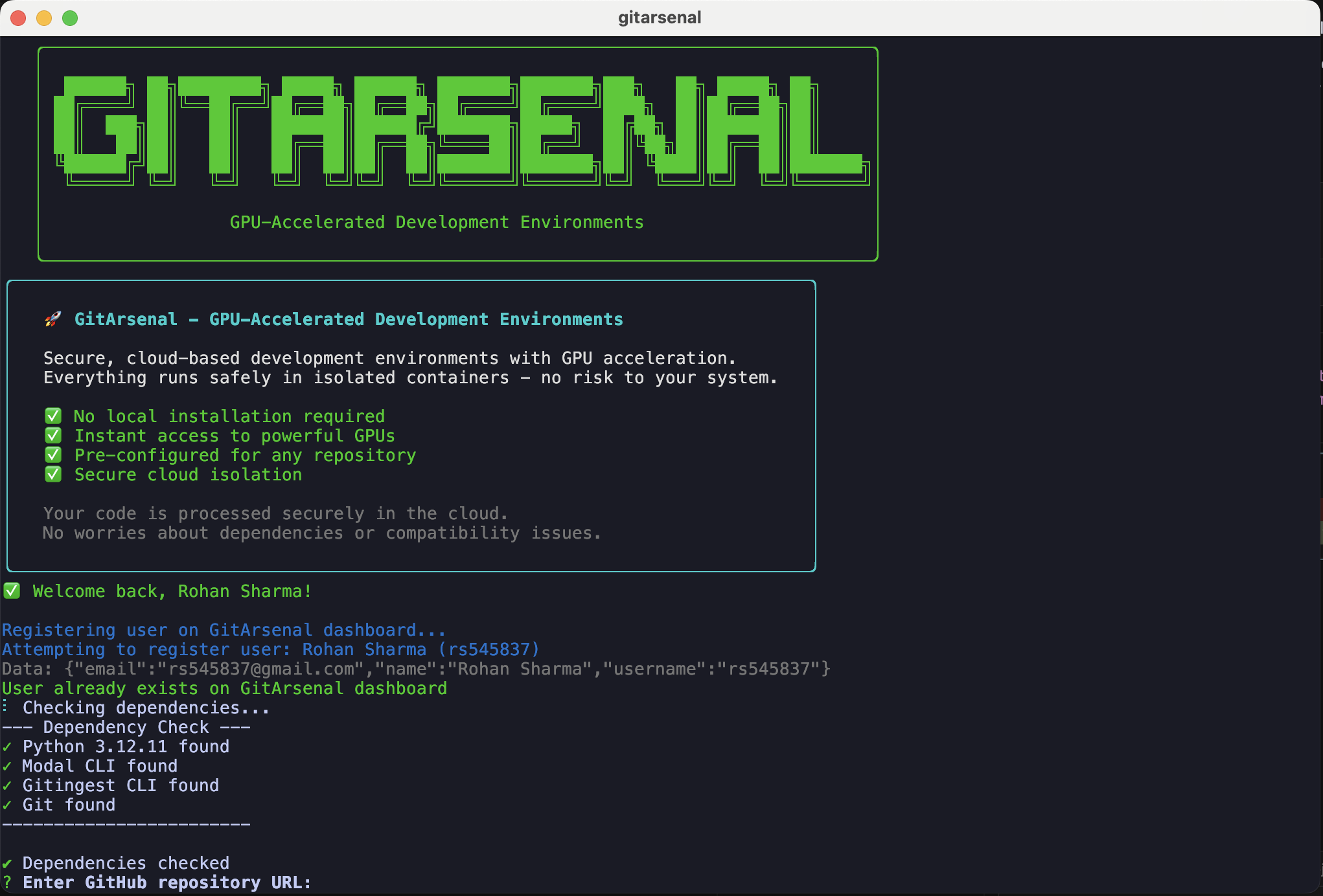 GitArsenal Terminal Interface